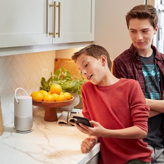 Niños reproduciendo música con un Bose Portable Home Speaker en una cocina