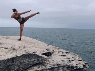Janay Harding training by the ocean