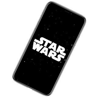 Smartphone with the STAR WARS logo on the screen