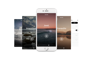 Smartphones showing pre loaded soothing sounds on their displays