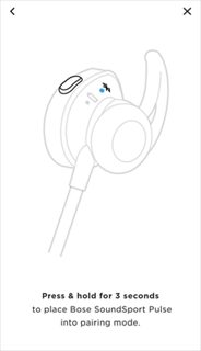 Pantalla del teléfono inteligente que muestra Mantén presionado durante 3 segundos para colocar tu producto en modo de emparejamiento.