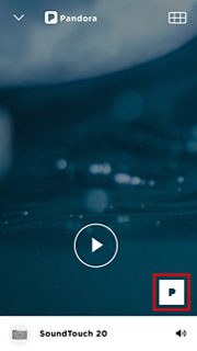 SoundTouchアプリの再生中画面 四角いアイコンをハイライトしたSoundTouchアプリの再生中画面