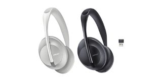 The Bose USB Link Bluetooth module shown with Bose Noise Cancelling Headphones 700 UC in Luxe Silver and Black