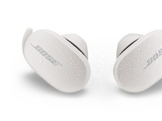 Water droplets on Soapstone Bose QuietComfort Earbuds