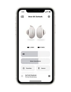 Mobile phone displaying the Bose QC Earbuds in the Bose Music app