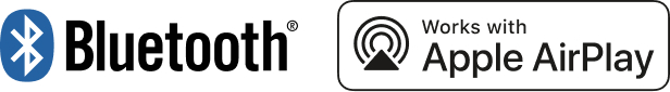 Logotipos de Bluetooth y Works with Apple AirPlay Logotipos