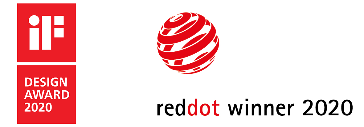 Logotipo del galardón iF Design Award 2020 y logotipo de Red Dot Winner 2020