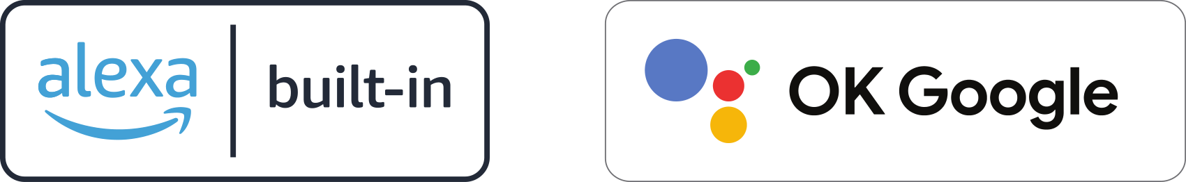 Badges Ok Google et assistant Alexa intégré 