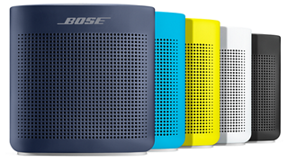 SoundLink Color II speaker shown in Midnight Blue, Aquatic Blue, Yellow Citron, Polar White, and Soft Black