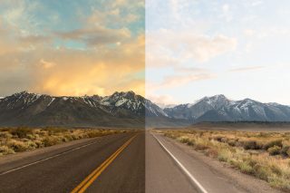 The effect of using Road Orange lenses on the left and the naked eye on the right