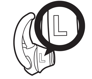 "L" sull'inserto sinistro per auricolari