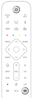 Press and hold Power button and Skip forward button on remote