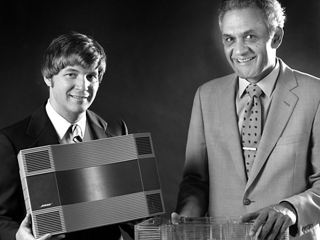 Dr Amar Bose and Dr William R. Short holding the Bose Acoustic Wave Music System