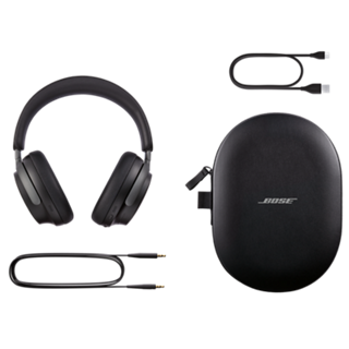 Bose QuietComfort Ultra Headphones, Carry case, 3.5 mm to 2.5 mm audio cable, and USB-C cable