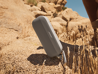 Bose SoundLink Flex Portable Speaker (2nd Gen) mid-air from a drop.