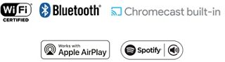 Wi-Fi Certified, Bluetooth, Chromecast built-in, Works with Apple AirPlay and Spotify badges